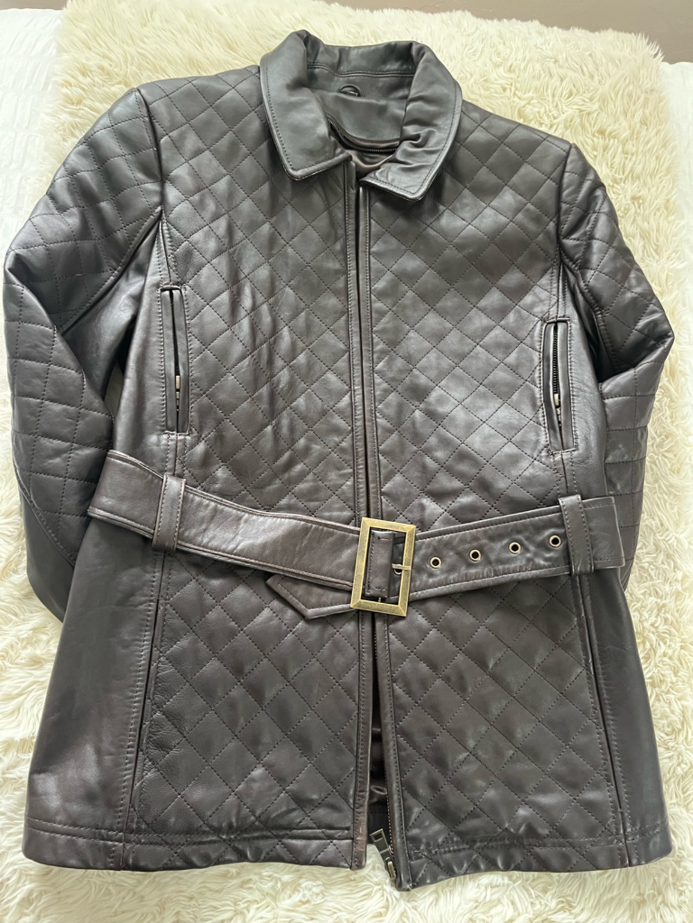 Tribeca Leather Quilted Jacket w/ Belt – Size M 🤎